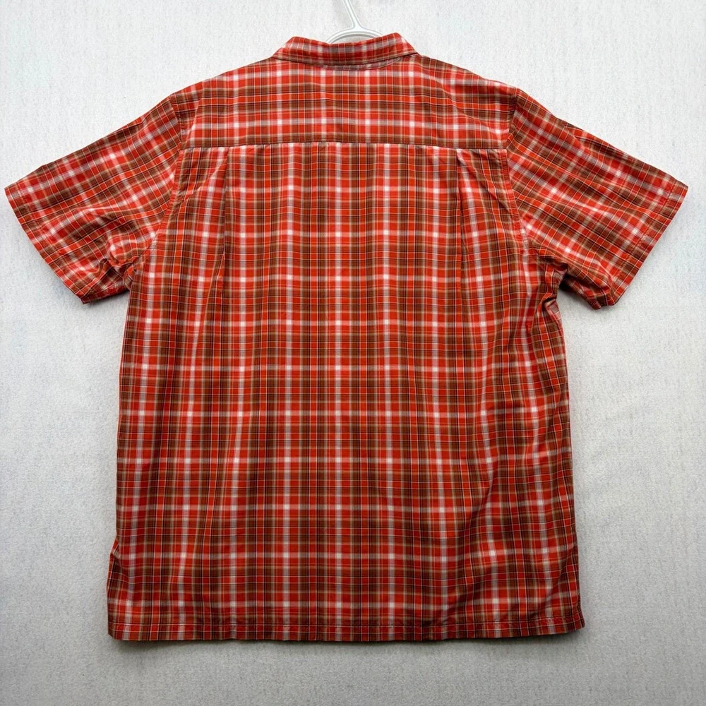 The North Face Mens XL Orange Plaid Short Sleeve Hiking Button Down Mesh Back